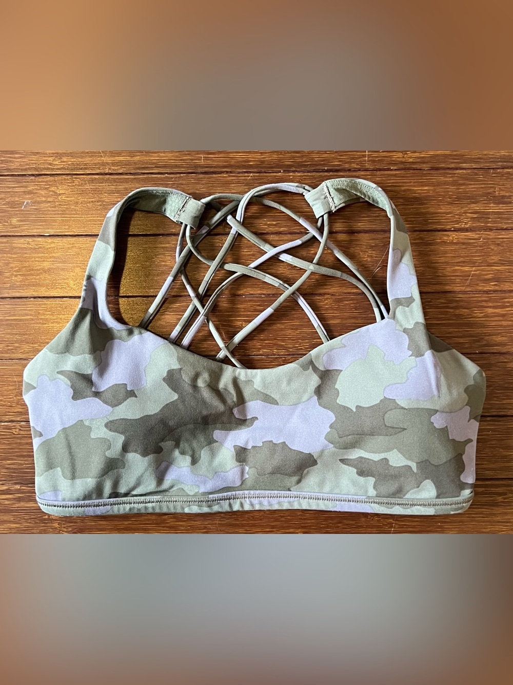 Lululemon Free to be Wild Sports Exercise Bra Camo Taupe Size 10